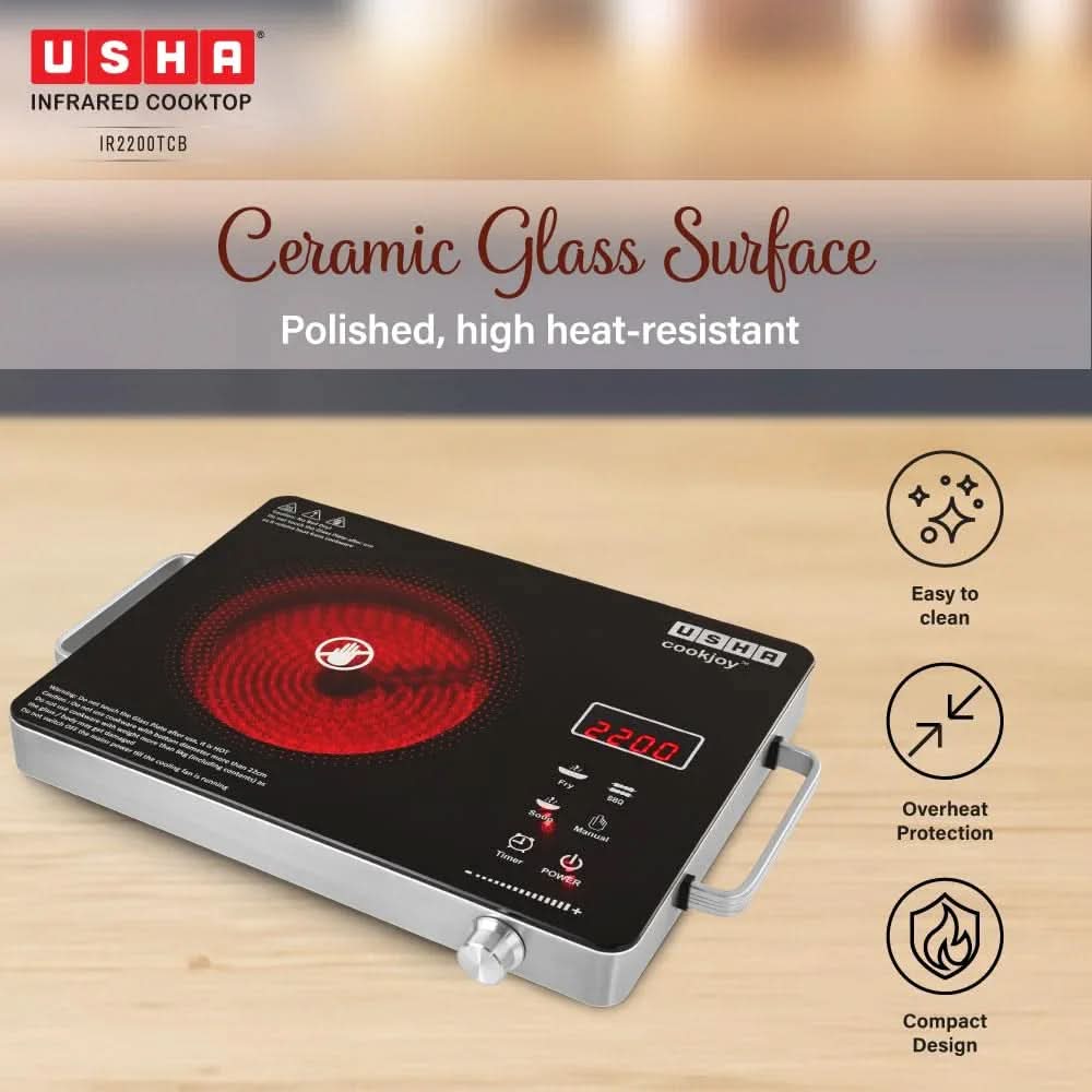 USHA IR2200TCB Infrared Cooktop with Grill 2200W