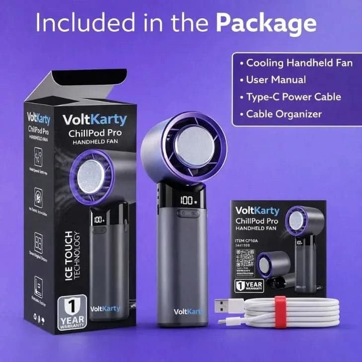 Voltkarty ChillPod Pro | Mini Handheld Fan With Ice Cooling Technology